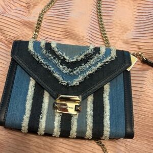 Michael Kors Blue Denim Crossbody Bag with Gold Chain